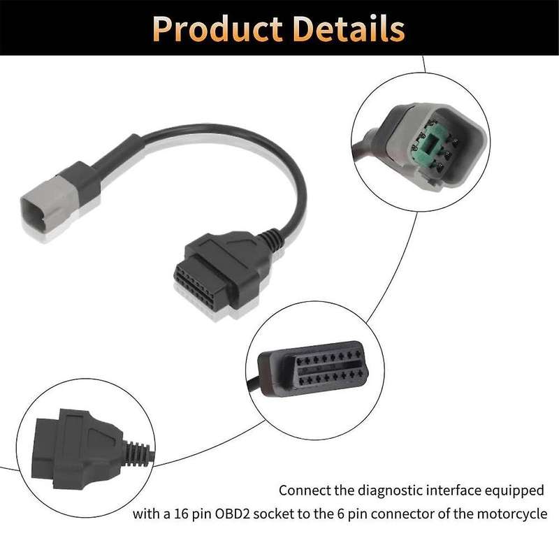 6pin to 16pin Diagnostic Obd2 Cable Adapter, Obdii Scanner Replacement for Can Am Atv Utv Motorcycl