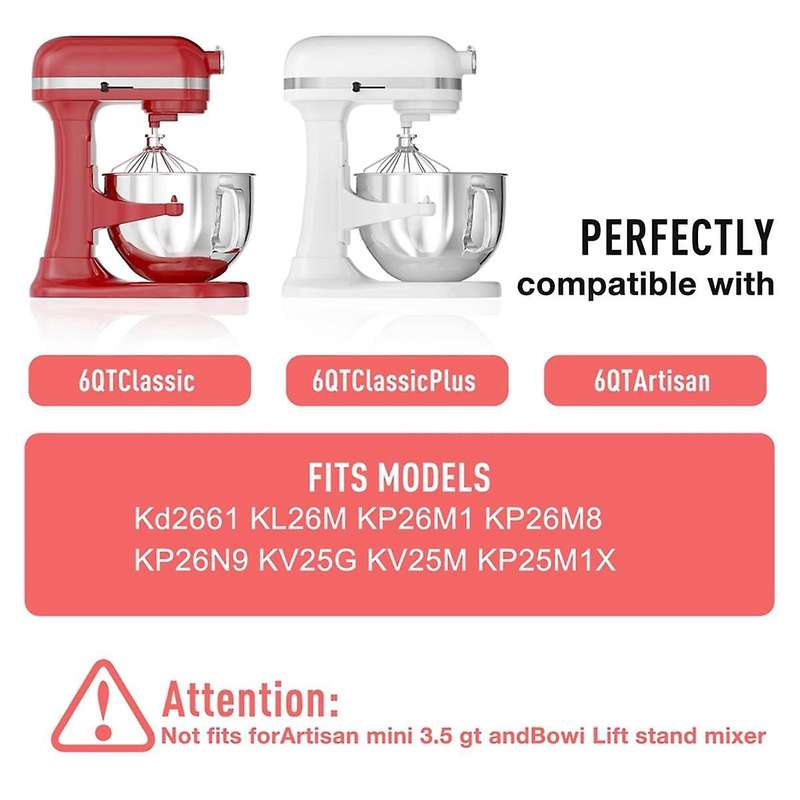 6QT Stainless Steel Mixer Bowl for Stand Mixers, Kitchen Aid Mixing Bowl for 6QT Tilt-Head Mixer wit