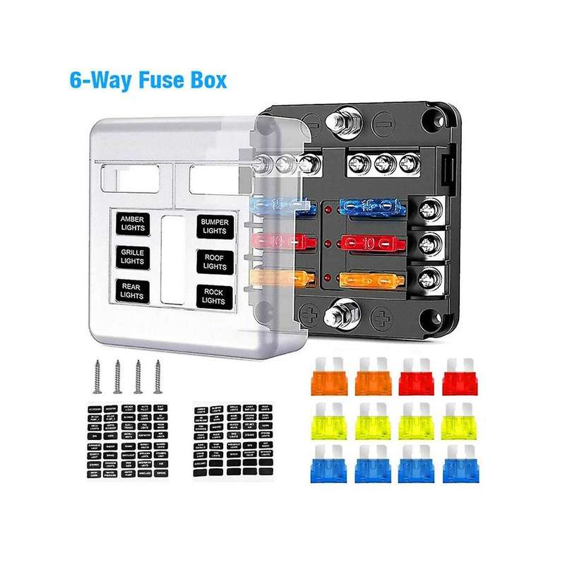 6-way Fuse Box Dual Battery Isolator Kit with 12v 140amp Voltage Sensitive Relay Charger for Truck