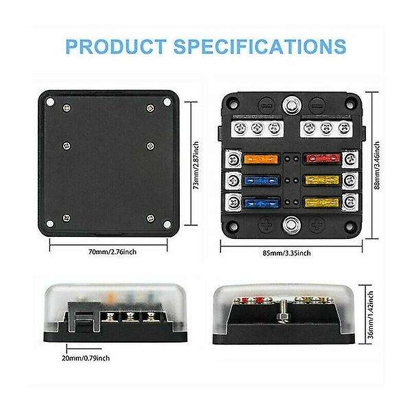 6-Way Waterproof Fuse Block,with LED Indicator 12 Circuits with Negative Marine Fuse Box for Dc 12/2