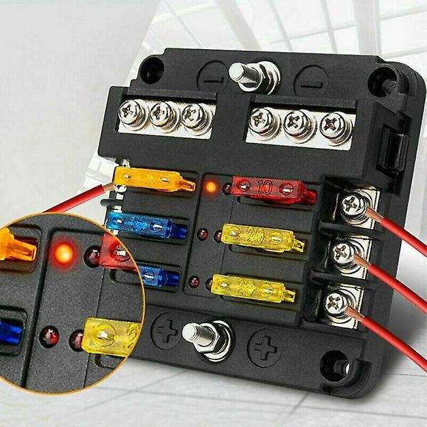 6-Way Waterproof Fuse Block,with LED Indicator 12 Circuits with Negative Marine Fuse Box for Dc 12/2