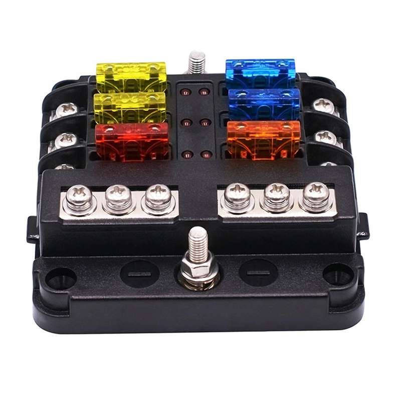 6-Way Waterproof Fuse Block,with LED Indicator 12 Circuits with Negative Marine Fuse Box for Dc 12/2