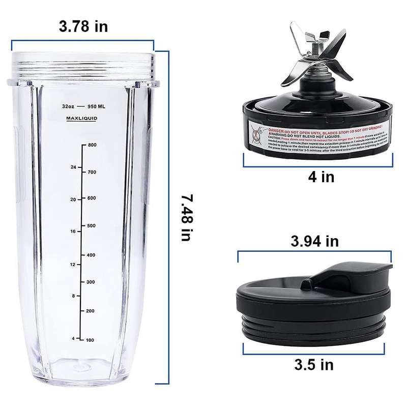 7 Fins Blade Replacement Parts for Ninja,Extractor Blender and 2 Pack 32Oz Cups with To-Go Lids for