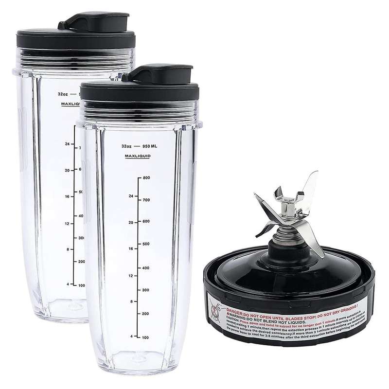 7 Fins Blade Replacement Parts for Ninja,Extractor Blender and 2 Pack 32Oz Cups with To-Go Lids for