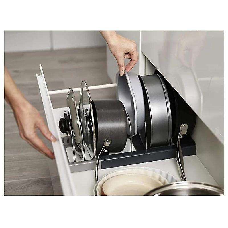 7 Dividers Stainless Steel Kitchen Pot Lid Holder Expandable Pan Organizer Rack Drawer Type Adjustab