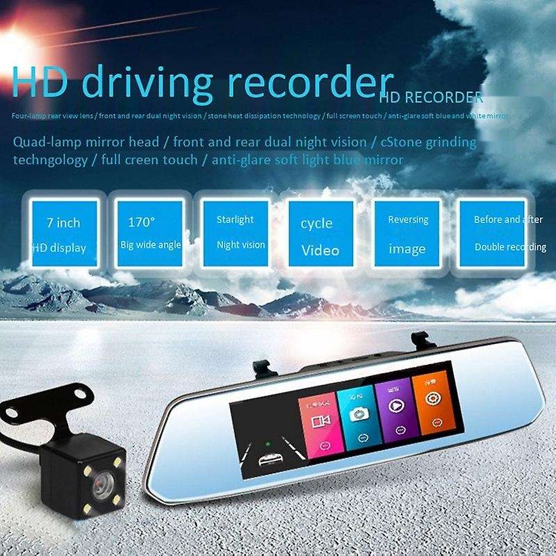 7 inch 1080P Car DVR Camera Press Screen Dash Cam Dual Lens Video Recorder Rear View Mirror Cameras