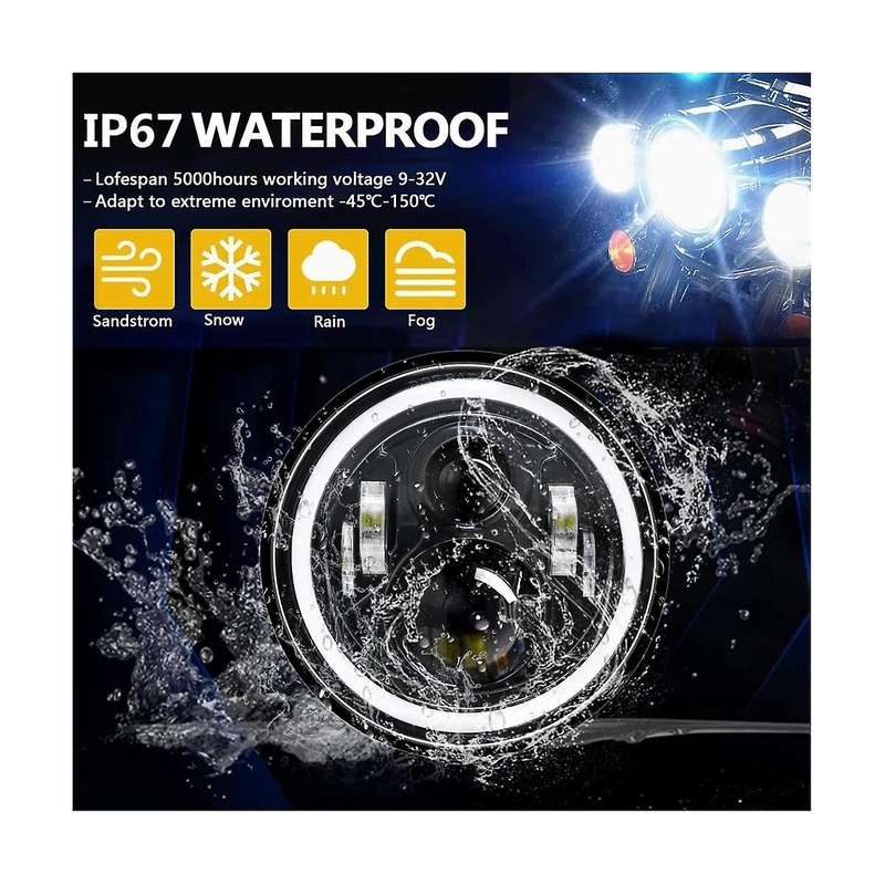 7 Inch 100w Car Led Headlights Drl Turn Signal Light Led Halo Ring Angel Eyes Lights for Jk Tj Lj C