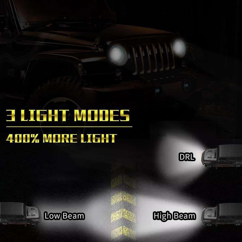 7 Inch 200W Round LED Headlight Lamp with Daytime Running Light DRL High Low Beam for Wrangler JK TJ