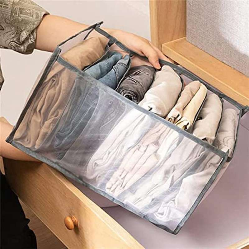 7 Grids Washable Wardrobe Clothes Organizer,Jeans Compartment Storage Box,Foldable Closet Drawer Org