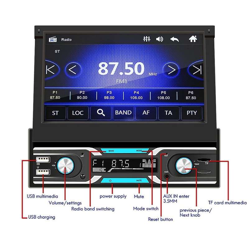 7 Inch 7-Color Light Car Radio Multimedia Video MP5 Player Retractable Display Bluetooth USB TF Card