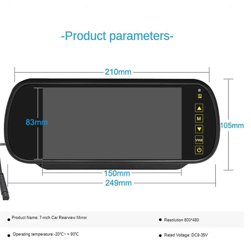 7 Inch Car LCD Mirror Monitor Parking Screen 2 AV Input Auto Display Assist for Rear View Reversing