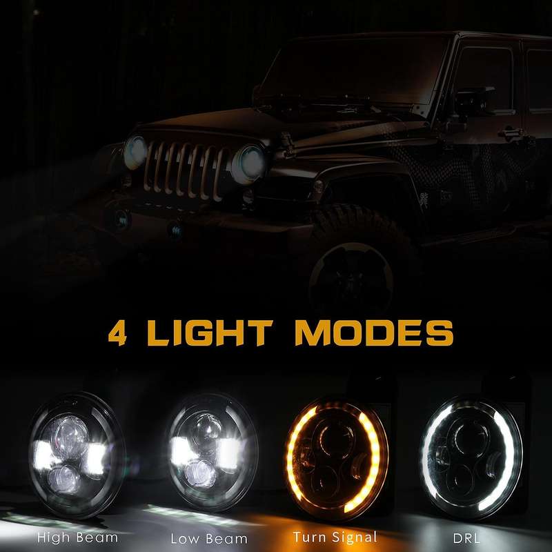 7 Inch Angel Eye 150W LED Headlight 6000K Hi/Lo Beam Halo Head Light Lamp with Amber DRL IP67 Waterp