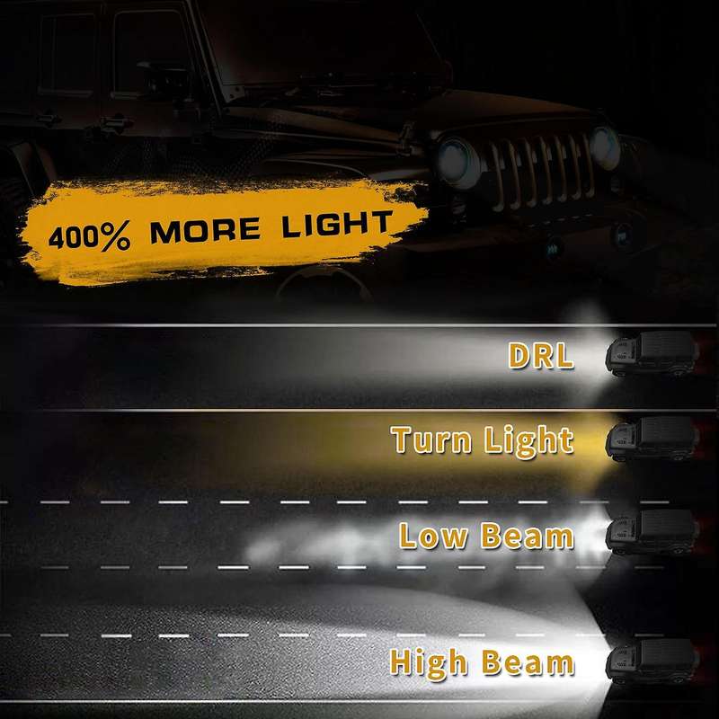 7 Inch Angel Eye 150W LED Headlight 6000K Hi/Lo Beam Halo Head Light Lamp with Amber DRL IP67 Waterp
