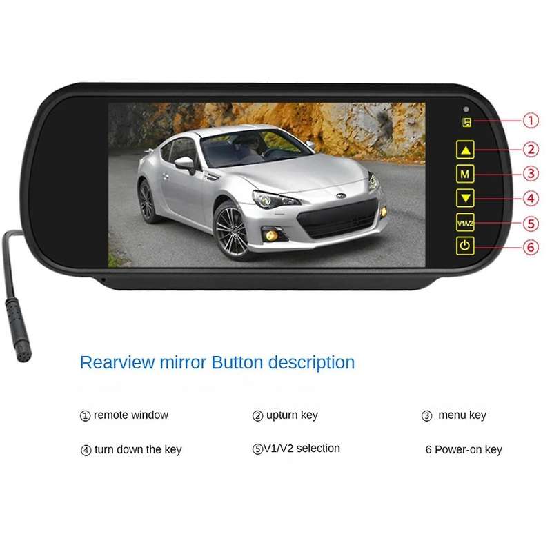 7 Inch Car LCD Mirror Monitor Parking Screen 2 AV Input Auto Display Assist for Rear View Reversing