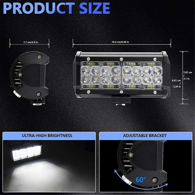 7 Inch LED Light Bar, 120W 12000Lm LED Pod Lights Work Lights, Spot Flood Combo Beam Off Road Light