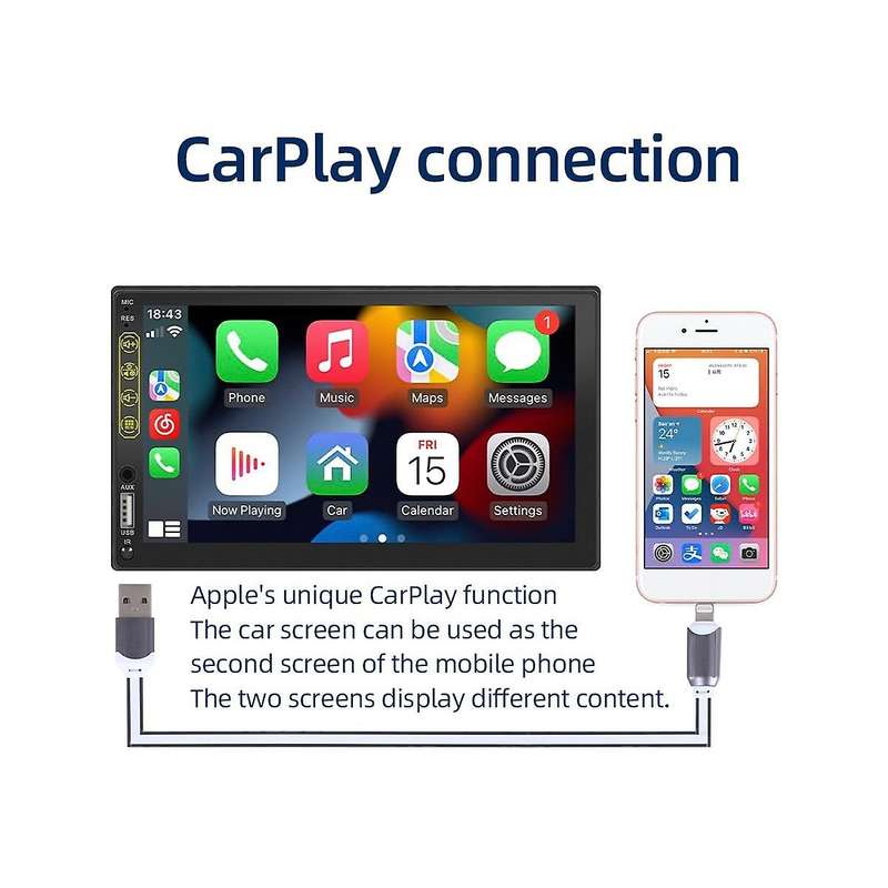 7 Inch Double Din Car Stereo Hd Touchscreen,carplay Android Auto,12led Backup Camera,mirror Link,us