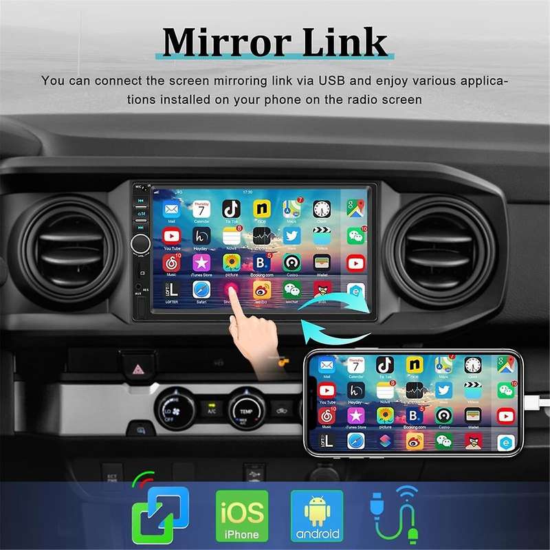 7 Inch Double Din Carplay Car Stereo with Carplay Android Auto, Car Radio with Mirror Link Bluetooth