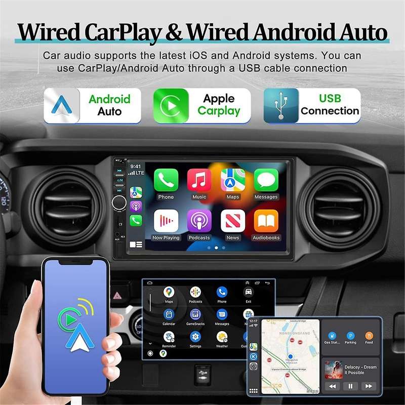 7 Inch Double Din Carplay Car Stereo with Carplay Android Auto, Car Radio with Mirror Link Bluetooth