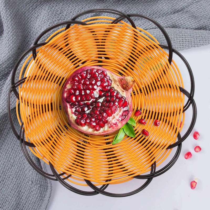 7 inch Plastic Braided Basket Fruit Vegetable Container Holder Black&orange