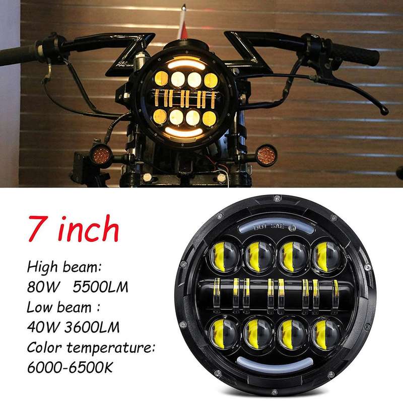 7 Inch LED Round Headlight 80W High Low Beam Projector with DRL Turn Signal Light for Wrangler Motor