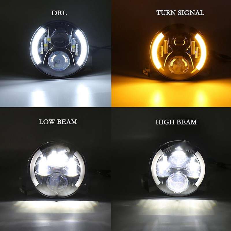 7 Inch Motorcycle LED Headlights Motorcycle LED Round Headlights with Amber Turn Signals for Softail