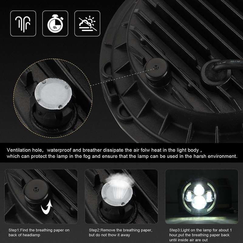7 inch Round LED Headlights 200W High Low Beam Halo Angle Eyes DRL for JK JL TJ LJ CJ , 2PCS