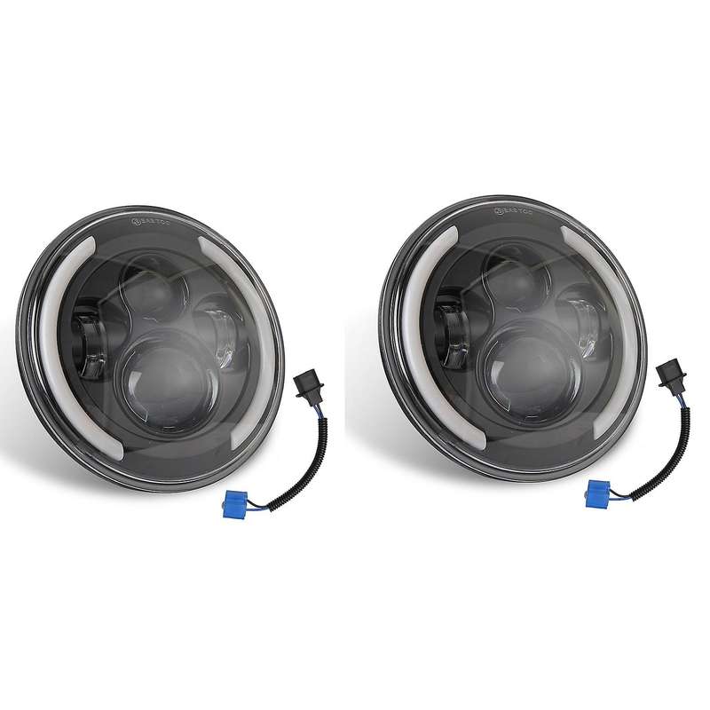 7 inch Round LED Headlights 200W High Low Beam Halo Angle Eyes DRL for JK JL TJ LJ CJ , 2PCS