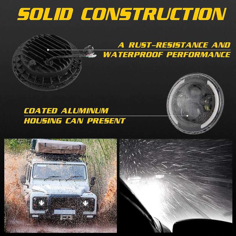 7 inch Round LED Headlights 200W High Low Beam Halo Angle Eyes DRL for JK JL TJ LJ CJ , 2PCS