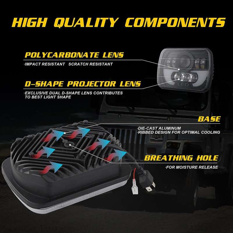 7 Inch Projector Car Truck Square LED Headlights Fog Light Working Lights Lamps for Celica Wrangler