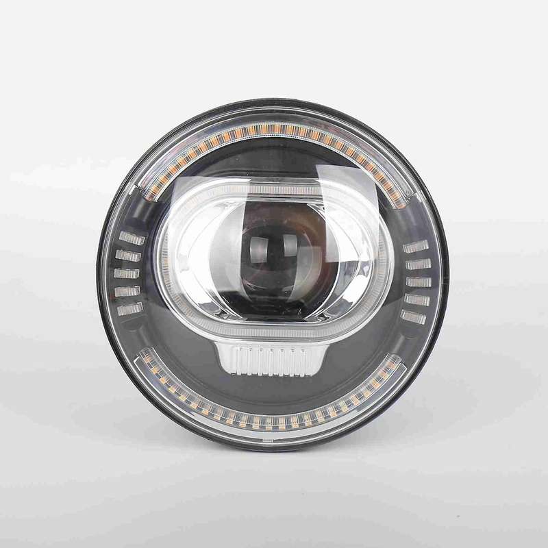 7 Inch Round LED Motorcycle Headlight with Beam, Amber & White DRL Halo Ring Angle Eyes for Touring