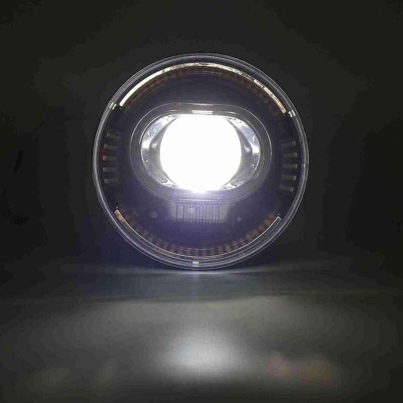 7 Inch Round LED Motorcycle Headlight with Beam, Amber & White DRL Halo Ring Angle Eyes for Touring