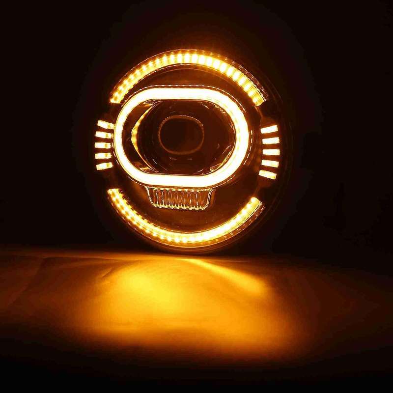 7 Inch Round LED Motorcycle Headlight with Beam, Amber & White DRL Halo Ring Angle Eyes for Touring