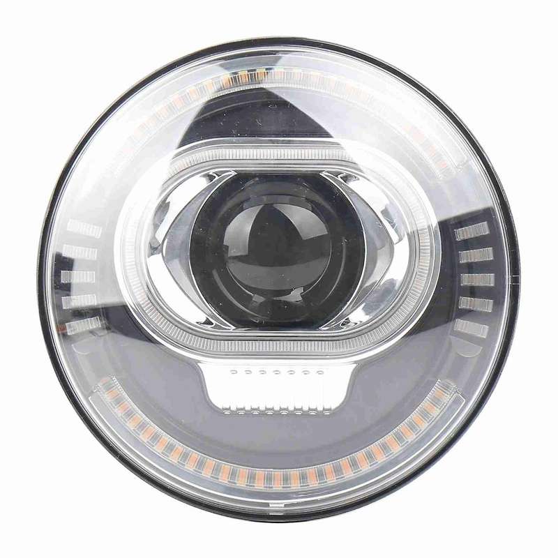 7 Inch Round LED Motorcycle Headlight with Beam, Amber & White DRL Halo Ring Angle Eyes for Touring