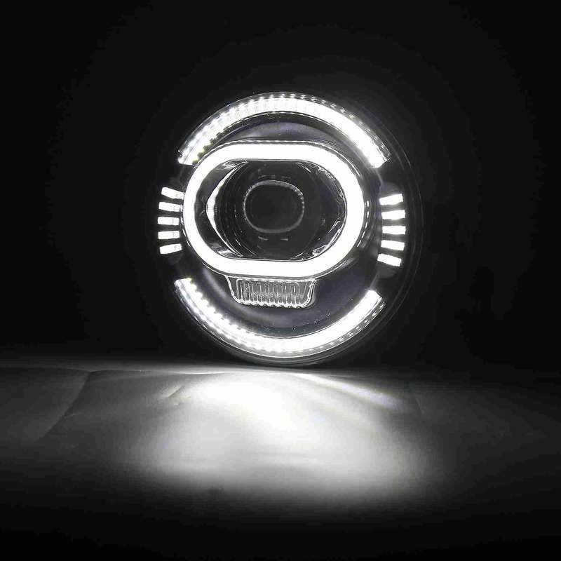 7 Inch Round LED Motorcycle Headlight with Beam, Amber & White DRL Halo Ring Angle Eyes for Touring