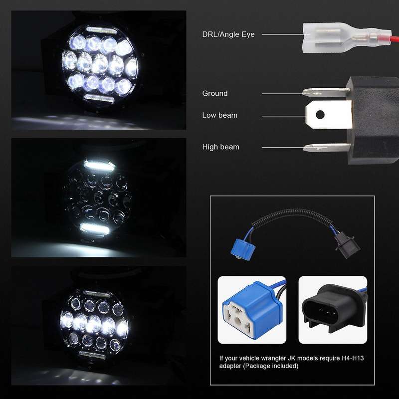 7 inch Round LED Headlights 280W High Low Beam Halo Angle Eyes DRL for JK JL TJ LJ CJ
