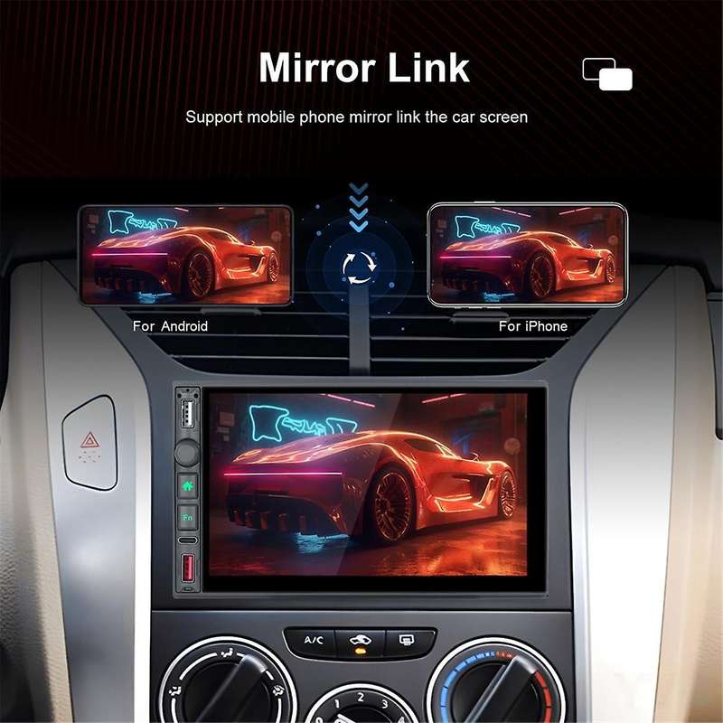 7 Inch Universal 2Din Car MP5 Video Player Bluetooth FM Radio Wireless Carplay Android Auto Multimed