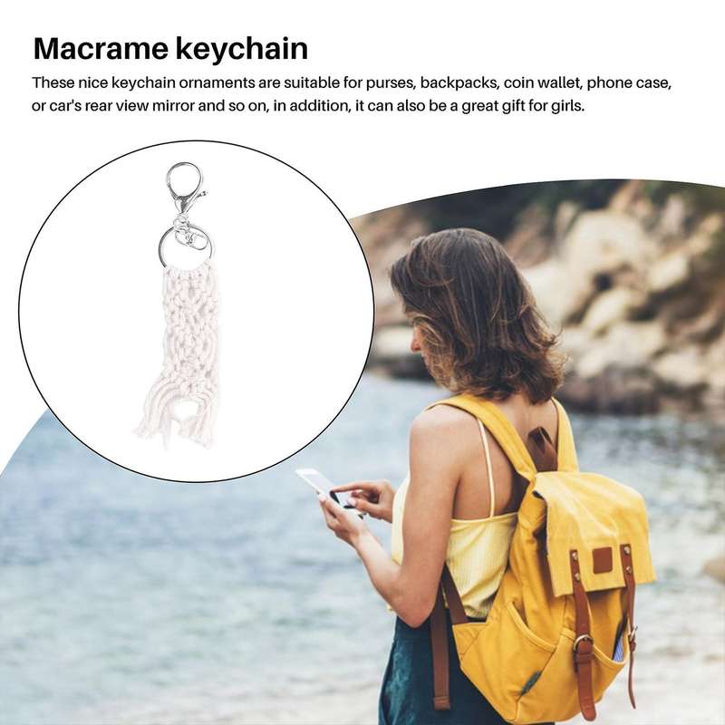 7 Pieces Mini Macrame Keychains Macrame Bag Charms for Car Key Purse Phone Supplies
