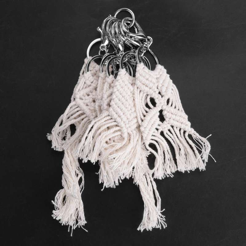 7 Pieces Mini Macrame Keychains Macrame Bag Charms for Car Key Purse Phone Supplies