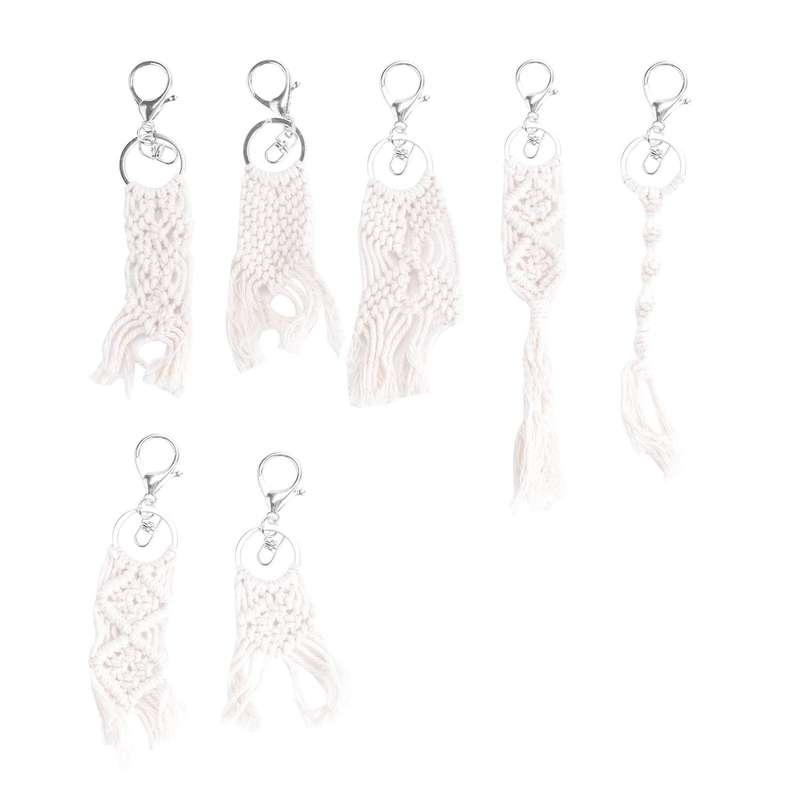 7 Pieces Mini Macrame Keychains Macrame Bag Charms for Car Key Purse Phone Supplies