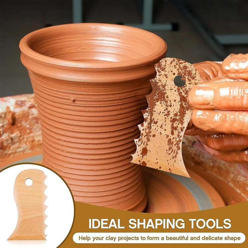 7 Pieces Pottery Trimming Tools Pottery Clay Foot Shaper Tools Texture Wooden Profile Rib Bundle Foo