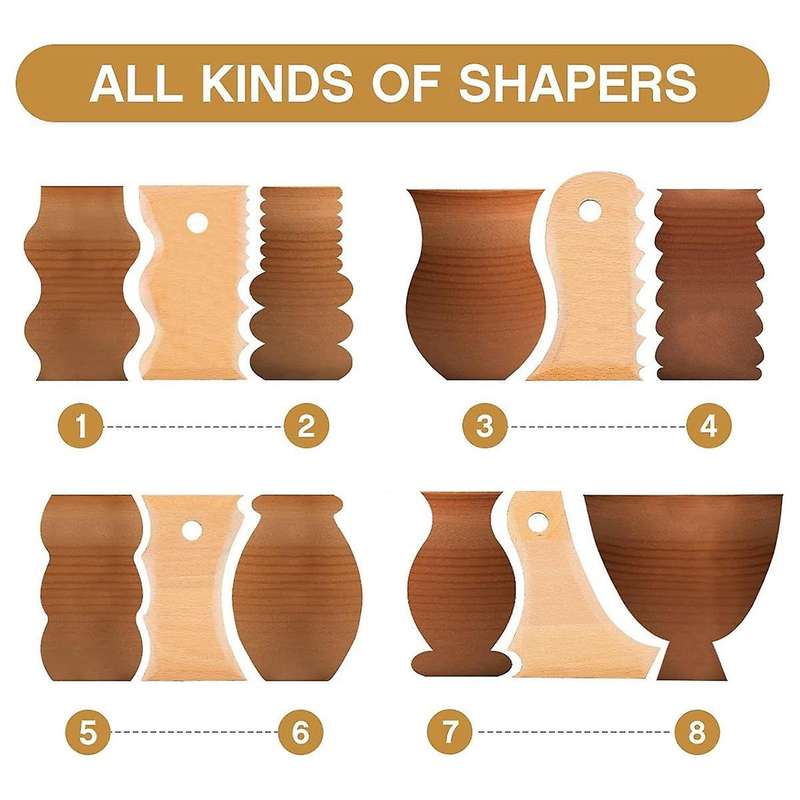 7 Pieces Pottery Trimming Tools Pottery Clay Foot Shaper Tools Texture Wooden Profile Rib Bundle Foo