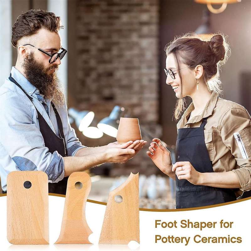 7 Pieces Pottery Trimming Tools Pottery Clay Foot Shaper Tools Texture Wooden Profile Rib Bundle Foo