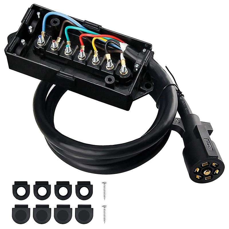 7 Way Plug Inline Trailer Cord & 7 Gang Junction Box, 6 Feet Connector Cable Wiring Harness for RV T