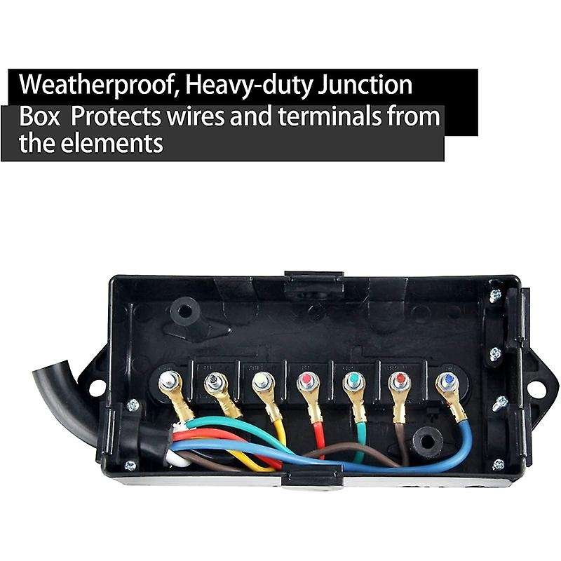 7 Way Plug Inline Trailer Cord & 7 Gang Junction Box, 6 Feet Connector Cable Wiring Harness for RV T