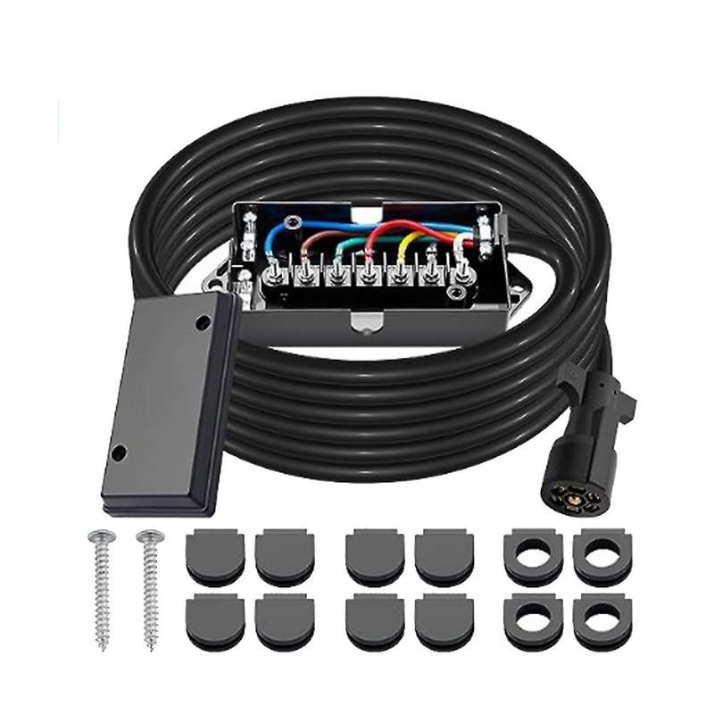 7 Way Inline Trailer Plug with Weatherproof Junction Box 8 Feet Seven-core Cable Wiring Harness for