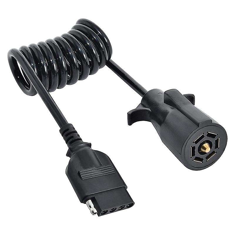 7 Way Round to 5 Way Flat Coiled Trailer Plug Adapter Plug & Play Trailer RV Blade Vehicle-Side Trai