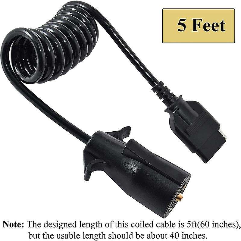 7 Way Round to 5 Way Flat Coiled Trailer Plug Adapter Plug & Play Trailer RV Blade Vehicle-Side Trai