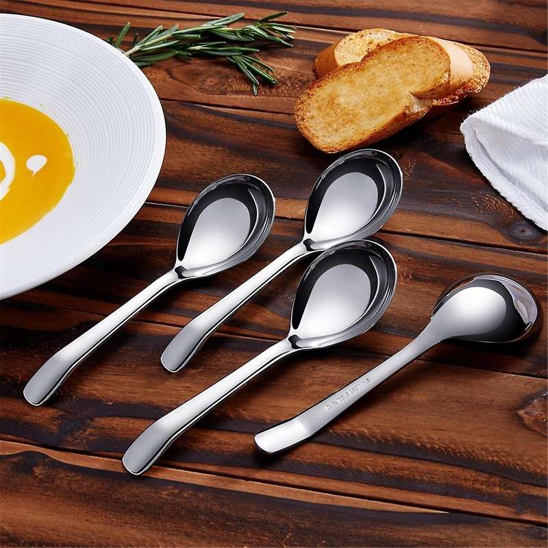 7.3 Inches Soup Spoons with Hook Handle, Set Of 4, Perfect for Ramen, Pho, , Dumplings, Noodles, Dis