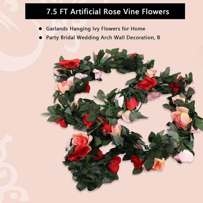 7.5 Ft Artificial Vine Flowers, Garlands Hanging Ivy Flowers Party Bridal Wedding Arch Wall Decorat