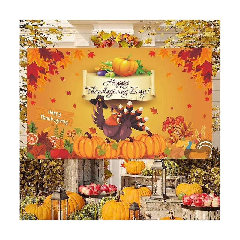 70.8inx43.3in Happy Thanksgiving Day Hanging Fall Harvest Poster Background Banner for Thanksgiving